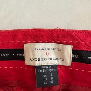 Anthropologie Essential Slim Trousers - Size 4 - Red/Camel Windowpane